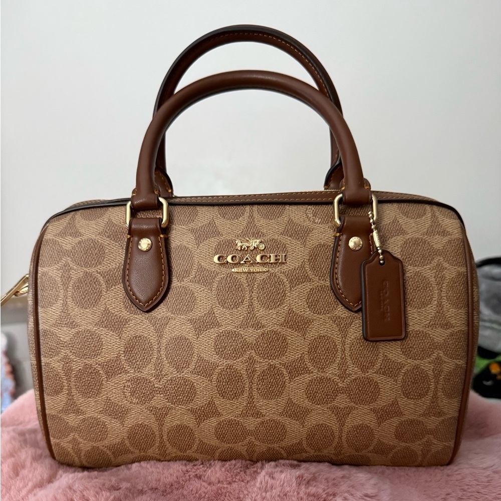 Coach Brown Signature Canvas Satchel with Gold Hardware